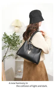 Classic black litchi pattern leather shoulder handbag for women daily commute style