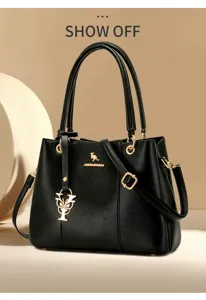 Black lychee pattern shoulder handbag, elegant structured daily tote bag with gold hardware.