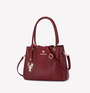 Burgundy litchi grain handbag women top handle shoulder bag stylish commuting tote bag