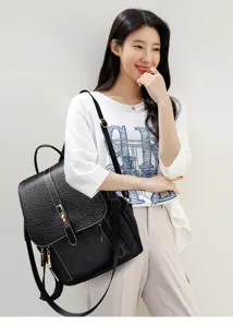 Schwarzer Anti-Diebstahl Leder Rucksack für Damen, stilvolle große Kapazität Schultasche.