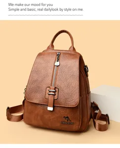 Vintage oil wax leather backpack for women, casual multi-functional daypack for daily use.