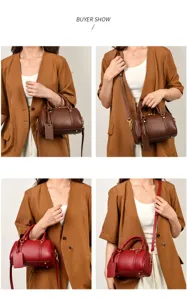 Stylish solid leather small Boston bag pillow bag trendy women crossbody bag for daily wear