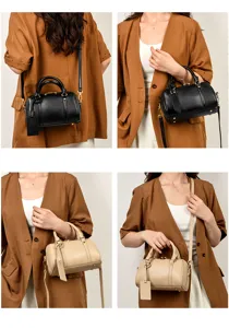 Stylish solid color small Boston bag, chic pillow crossbody bag with top handle and strap.