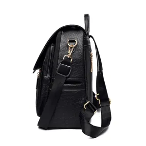 Stilvoller schwarzer Anti-Diebstahl-Rucksack für Damen, großes Leder-Schulranzen.
