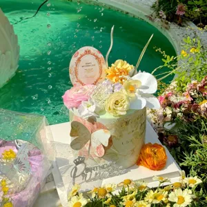 Monet Garden Mother's Day acrylic cake topper set floral butterfly decoration ornament