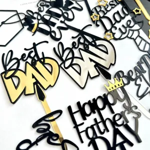 Vatertag Acryl Tortenaufleger Set, schwarz gold silber Best Dad Ever Kuchendekoration