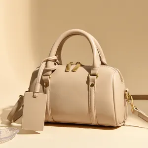 Women Elegant Microfiber Leather Boston Bag Solid Color Shoulder Crossbody Handbag Casual Small Pillow Purse With Dual Handle