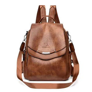 Vintage PU leather women backpack versatile convertible casual shoulder bag daily travel book bag