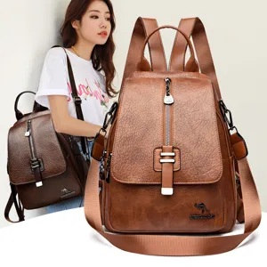 Vintage oil wax leather convertible backpack for women stylish multi-use casual travel daypack