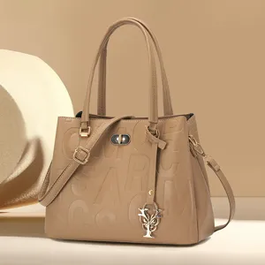 Women Embossed Letter Handbag Lady Dior Style Commuter PU Leather Tote With Metal Flower Pendant Shoulder Bag Crossbody Handbag
