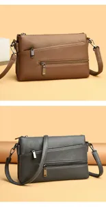 Vista dettagliata della borsa a tracolla multitasche con pratici scomparti con zip.