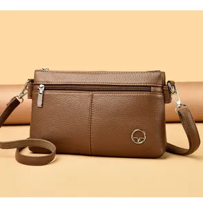 Borsa a tracolla in vera pelle da donna, elegante borsetta per cellulare con chiusura.