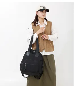 Multifunctionele zwarte canvas casual rugzak voor dagelijkse reizen, grote schooltas.
