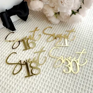 Gold Mirror Acrylic Cake Topper Sweet 16 18 21 30 Birthday Party Decoration Elegant Number Cake Inserter For Celebrations