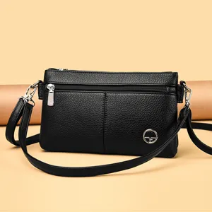 Borsa a Tracolla da Donna in Vera Pelle a Doppio Busta Piccola Borsa per Cellulare Tinta Unita Borsa a Spalla Quotidiana