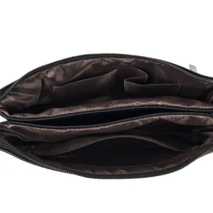 Borsa a tracolla nera a doppia busta vista interna, design multi-scomparto per ogni uso.