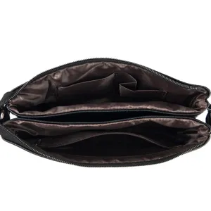 Borsa a tracolla doppia busta in pelle nera interno con scomparti multipli con cerniera.