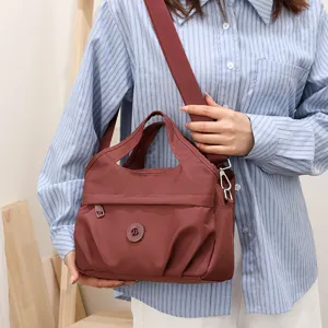 Damen Nylon Plissee Umhaengetasche Casual Handtasche mit praktischen Innentaschen