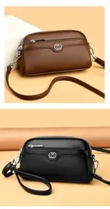 Genuine leather double layer crossbody bag for women, stylish small mobile phone pouch clutch.