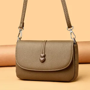 Borsa da Donna alla Moda in Pelle a Forma di Quadrato con Doppio Bottone a Cuore e Texture in Pelle di Mucca Porta Cellulare Regalo per la Mamma