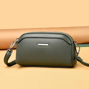 Elegant Genuine Leather Mobile Phone Bag For Women Urban Minimalist Multi Layer Crossbody Shoulder Bag Zipper Clutch Handbag Gift