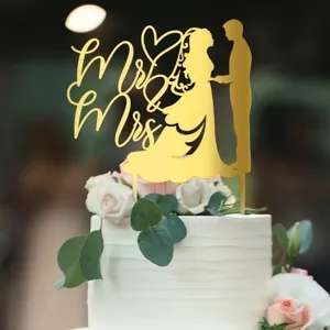 Gold acrylic Mr and Mrs wedding cake topper silhouette engagement party cake decoration