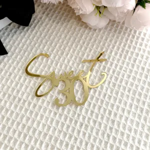 Gold acrylic Sweet 30 cake topper birthday party decoration dessert table dessert insert supplies