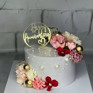 Gold acrylic Happy Anniversary cake topper for romantic wedding party dessert decoration
