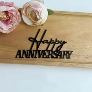 Deco de gateau Happy Anniversary en acrylique noir pour fete de mariage et anniversaire