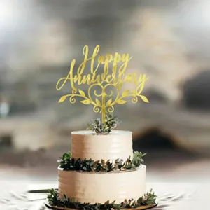 Gold acrylic Happy Anniversary cake topper for wedding anniversary party cake decors new.