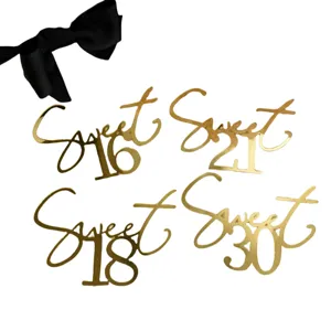 Gold acrylic birthday cake topper set with black ribbon for sweet 16 18 21 30 party decor.