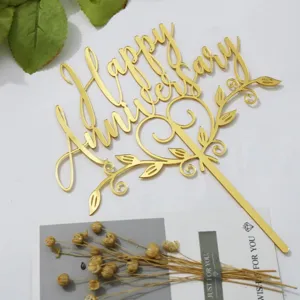 Gold acrylic Happy Anniversary cake topper dessert table party decoration detail