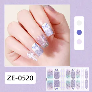 Purple butterfly glitter nail wraps detail showing gradient design and full sheet layout.