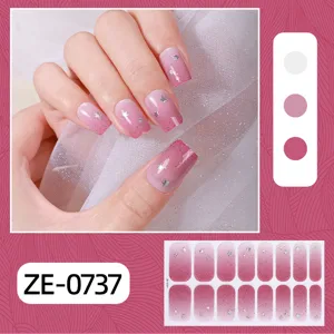 Autocollants d'ongles rose dégradé étoiles, 16 conseils feuille d'ongle en gel brillant pour manucure.