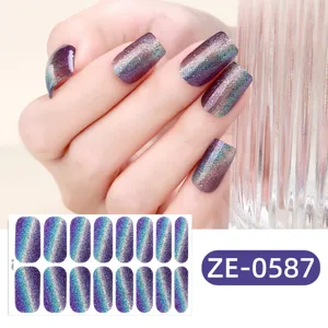 Cat eye glitter nagelstickers paars verloop nagel wraps glanzende manicure kunst