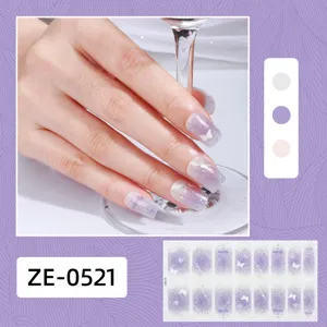 Cross-border gradient French nail wraps with glitter powder and cute butterfly design stickers.
