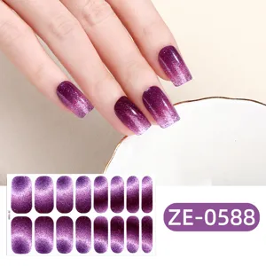 Paarse verloop glitter nagelwraps kattenoog nagelstickers voor vrouwen manicure art