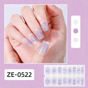Purple gradient butterfly nail wraps detail, elegant French style artificial nail stickers.