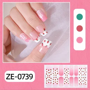 Ensemble de vernis à ongles dégradé fraise nœud, autocollants d'art d'ongle roses faciles.