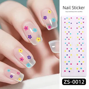 20-tips colorful floral nail stickers with adhesive backing for easy manicure application.