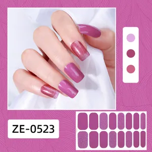 Purple glitter gradient nail wraps sticker detail view, elegant manicure patch design.