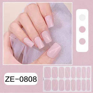 Pink french cat-eye nail wraps detail view, beautiful shiny finish and elegant design.