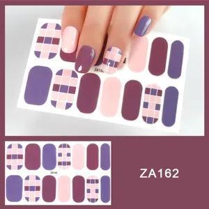 Purple pink plaid nail art stickers wrap set fashionable manicure accessories design DIY beauty