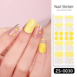 Lemon pattern 20 tips nail sticker detail view, showing fresh yellow adhesive design.