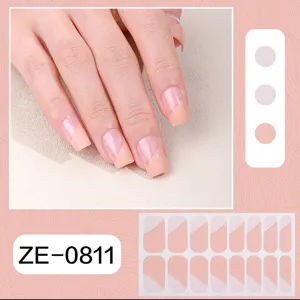 French style nude pink color block nail wraps spring summer nail art stickers for women