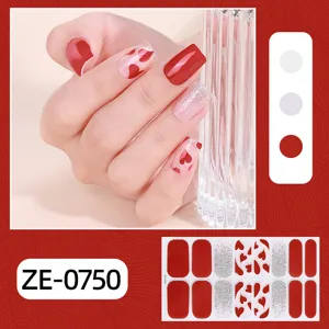 Autocollants d'ongles cœur rouge dégradé pailleté pour manucure de Saint-Valentin