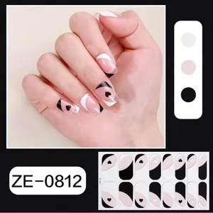 French black and white heart nail wraps sticker elegant manicure art decal for women