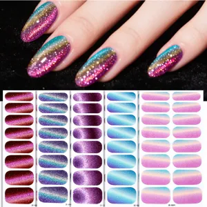 Glitter kattenoog nagelwraps verloop nagellak stickers voor DIY manicure kunst decor.