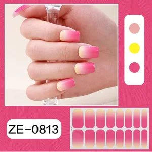 Gradient pink yellow nail wraps sticker set spring summer fashion manicure art decals 24pcs