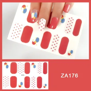 Red polka dot nail wraps featuring cute cartoon patterns, easy to apply and stylish.